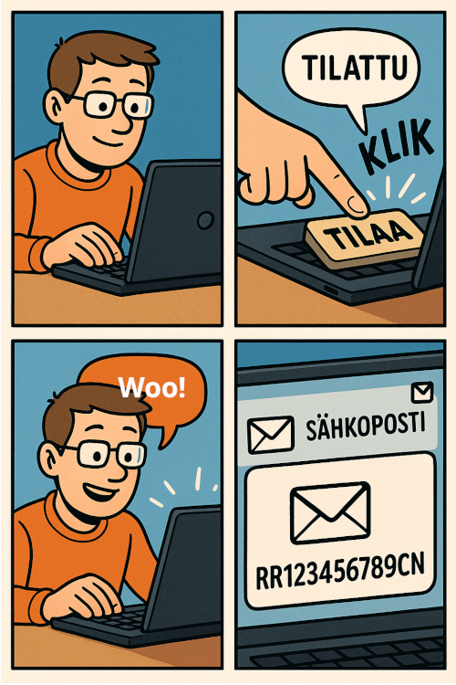 Matti tilaa gizmon ja saa seurantakoodin