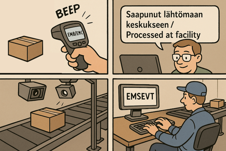 Paketti saapuu lähtömaan keskukseen